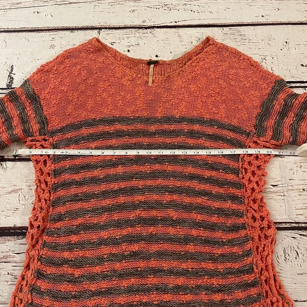 Free People Sweater Striped Scoop‎ Neck Orange Open Knit Size Small French Creek